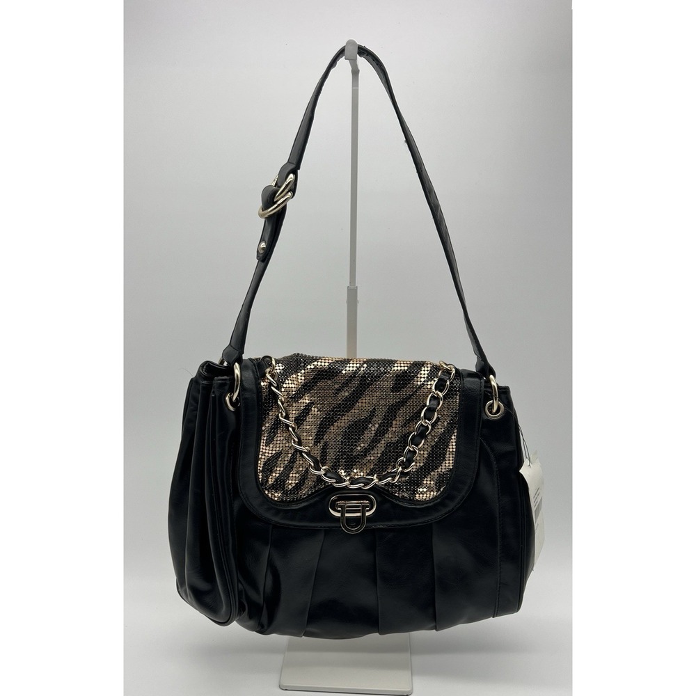 Anne Klein Faux Leathers Black Andβ Gold Handbag Shoulder Purse